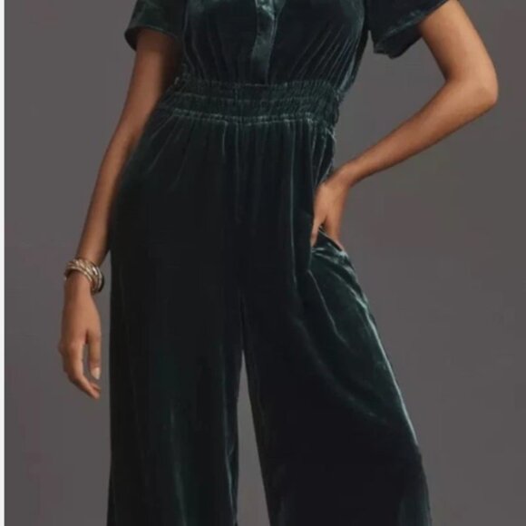 Anthropologie The Somerset Jumpsuit: Velvet Edition - Teal Green Blue NWT - Picture 7 of 11
